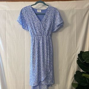 Sienna Sky Blue Floral Dress Mock Wrap XS